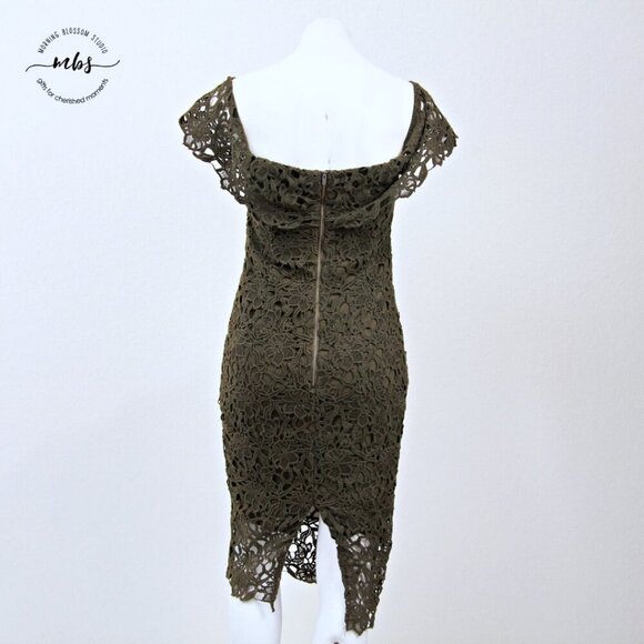 Stylestalker Thalia Lace Off Shoulder Crochet Midi Dress Green Women XS - Picture 6 of 11